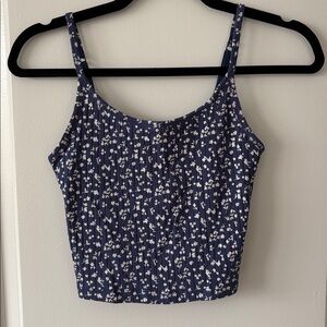 Old Navy Navy Blue and White Floral Top